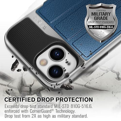 VENA vCommute for iPhone 15 Wallet Case, Blue | Military-Grade Drop Protection, Premium Leather Magnetic Flap Cover, Hidden Card Holder, RFID Blocking, Multi-Angle Kickstand - color: Classic - Blue, size: iPhone 15