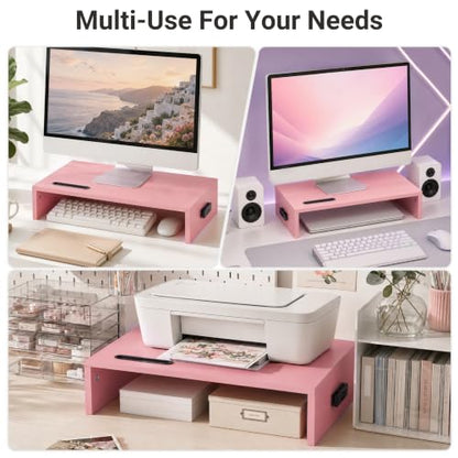 BONTEC Monitor Stand Riser with Cellphone Holder & Cable Management - color: Pink, size: 16.7 Inch