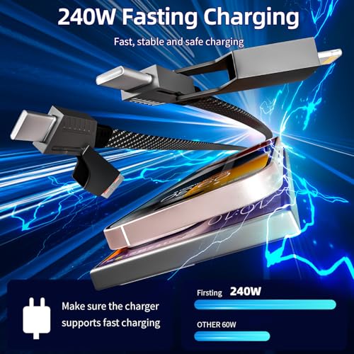4 in 1 Charging Cable Fast Charging 240W MAX with E-Mark Chip, Carplay - color: Dark Black&White, size: 4FT 1Pack
