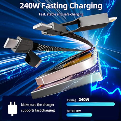 4 in 1 Charging Cable Fast Charging 240W MAX with E-Mark Chip, Carplay - color: Dark Black&White, size: 4FT 1Pack