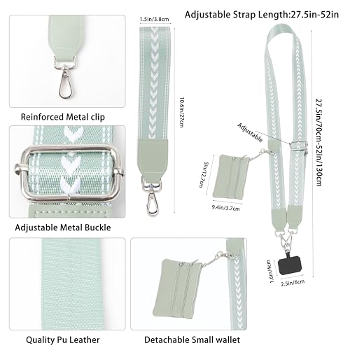 Clip and Go Phone Strap with Zippered Pouch,Phone Strap with Cellphone Chain Accessories - color: Green