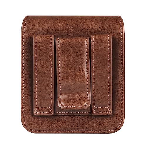 Galaxy Z Flip Leather Waist Bag Brown, Mens Leather Mobile Phone Carrying Case with Belt Clip Holder Handbag Compatible with Samsung Galaxy Z Flip 8/7/6/5/4/3 5G SM-F700/F707/F711, Moto RAZR 5G - color: Brown
