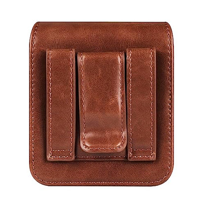 Galaxy Z Flip Leather Waist Bag Brown, Mens Leather Mobile Phone Carrying Case with Belt Clip Holder Handbag Compatible with Samsung Galaxy Z Flip 8/7/6/5/4/3 5G SM-F700/F707/F711, Moto RAZR 5G - color: Brown