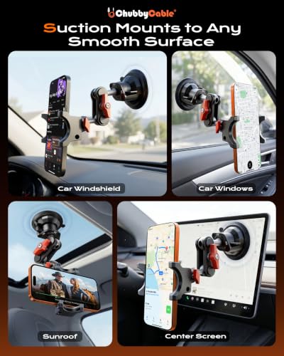 ChubbyGrip Car Phone Holder with Suction Cup and Clamp Head - color: ChubbyGrip Pro (Clamp)-Orange