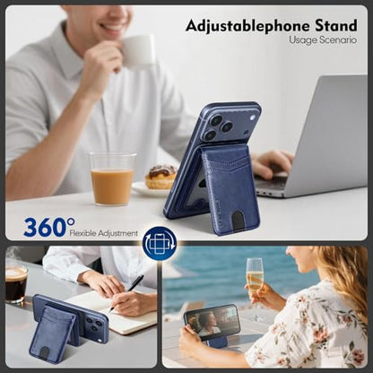 RFID Blocking MagSafe Wallet Stand with Card Holder,5 Card Slots & ID Window,PU Leather Magnetic Phone Adjustable Kickstand for iPhone 12/13/14/15/16/17 Pro Max & Air Plus Series,Blue - color: Blue, style: Stand Wallet