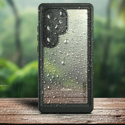 Encased Waterproof Belt Case Designed for Samsung Galaxy S24 Ultra - Full Body Protective Case with Screen Protector Built-in with Holster Clip (Clear/Black) - size: S24 Ultra