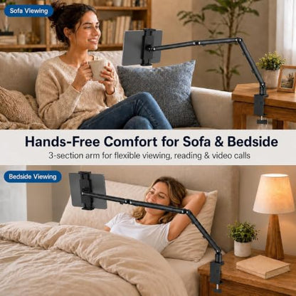 Tablet Arm Mount for Desk, 30” Long iPad Holder with C-Clamp, 4.7-15.6 in