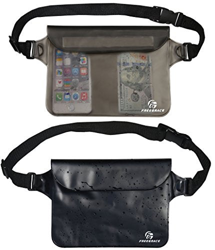 Freegrace Waterproof Pouches with Waist Strap / Pouch Case Bundle Set- Keep Your Phone & Valuables Dry and Safe - Waterproof Dry Bags for Boating Swimming Snorkeling Kayaking Beach Water Parks Pool - color: Black and Gray