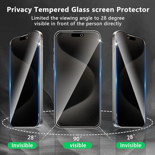 3 Pack Privacy Screen Protector Designed for iPhone 15 Pro Max,Full Coverage Anti-Spy Tempered Glass Film,9H Hardness,Anti-Fingerprint,Bubble Free,Easy to Install - color: iPhone 15 Pro Max FK3