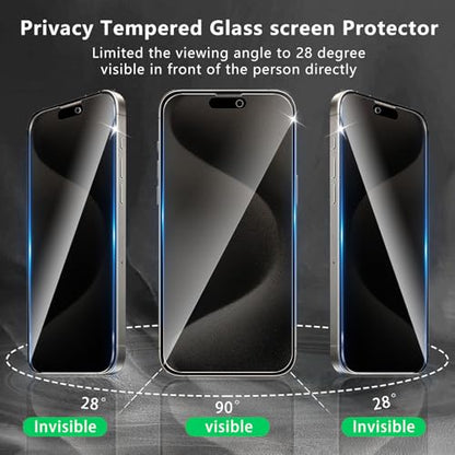 3 Pack Privacy Screen Protector Designed for iPhone 15 Pro Max,Full Coverage Anti-Spy Tempered Glass Film,9H Hardness,Anti-Fingerprint,Bubble Free,Easy to Install - color: iPhone 15 Pro Max FK3