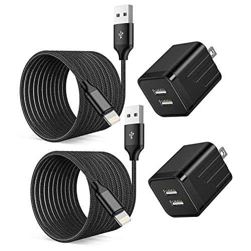 iPhone Fast Charger,2Pack 10FT Phone Charge 2.1A Dual Port USB Wall Charger - color: Black 2Pack 10FT