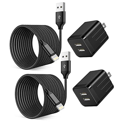 iPhone Fast Charger,2Pack 10FT Phone Charge 2.1A Dual Port USB Wall Charger - color: Black 2Pack 10FT