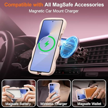 UEEBAI Magnetic for Samsung Galaxy Z Flip 7 5G Case, Compatible with MagSafe, Transparent Wave Frame Design Case Soft Edge Cover Cute Clear Matte Shockproof Protective Phone Case, Pink - color: Pink, size: Samsung Galaxy Z Flip 7 5G