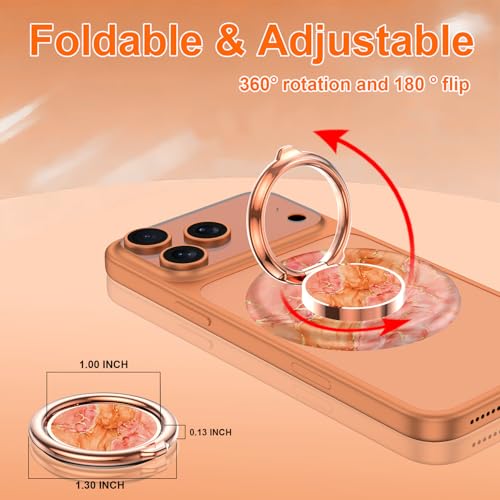 Magnetic Phone Ring Holder for MagSafe Grip,[Super Magnet],Stylish 360° Rotation Cell Phone Grip Stand Finger Ring Kickstand for iPhone 17 16 15 14 Pro Max,iPad and Smartphones,Marble - color: Orange Marble
