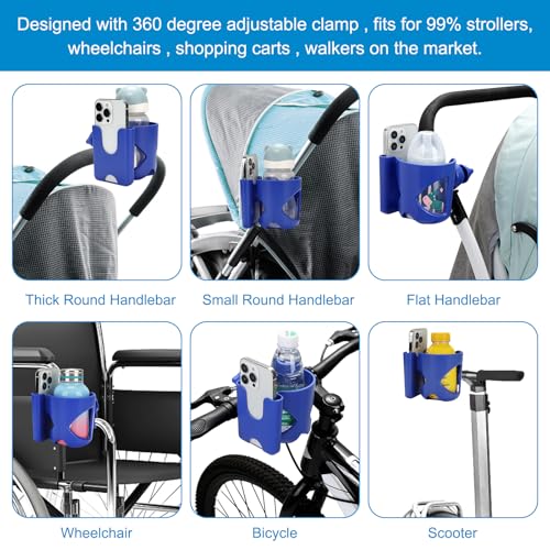 Accmor Stroller Cup Holder, Cup Holder for Walker Bike Wheelchair - color: Cup Phone Holder-Blue