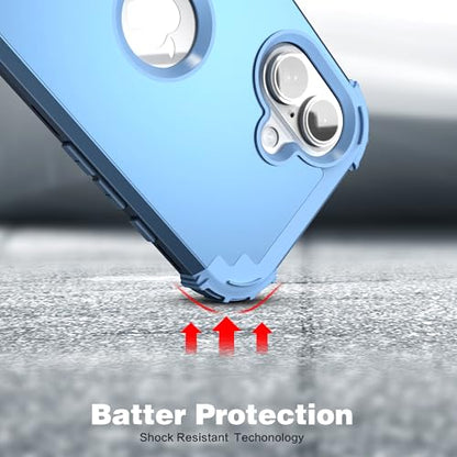 IDweel for iPhone 16 Case with Screen Protector, 3 in 1 Shockproof Slim Fit Hybrid Heavy Duty Hard PC Cover Soft Silicone Bumper Full Body Anti-Fingerprint Case, Peace Blue - color: Peace Blue