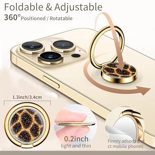 Cell Phone Ring Holder, Cute Phone Ring Grip Stand, 360°Rotation Funny Metal Kickstand Finger Grip Glitter Black Leopard - color: Glitter Black Leopard