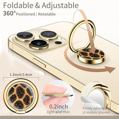 Cell Phone Ring Holder, Cute Phone Ring Grip Stand, 360°Rotation Funny Metal Kickstand Finger Grip Glitter Black Leopard - color: Glitter Black Leopard