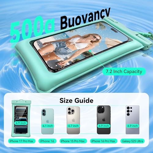 Floating Waterproof Phone Pouch 2 Pack - Dual Floatable Airbags Up to 7.2", IPX8 Waterproof Phone Dry Bag with Lanyard for Beach, for iPhone 17 16 15 Samsung Galaxy Etc., Black + Lake Blue - color: Black + LakeBlue
