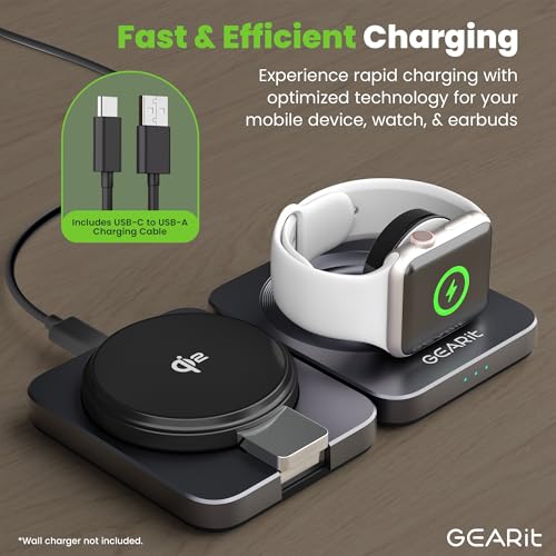 GEARit 3-in-1 Wireless Charging Station - Qi2 MagSafe Charger Stand for Phone, Watch and Earbuds - Works with iPhone 15, 16, 16 Pro, Pro Max, Apple Watch, Airpods, Samsung Galaxy and Multiple Devices