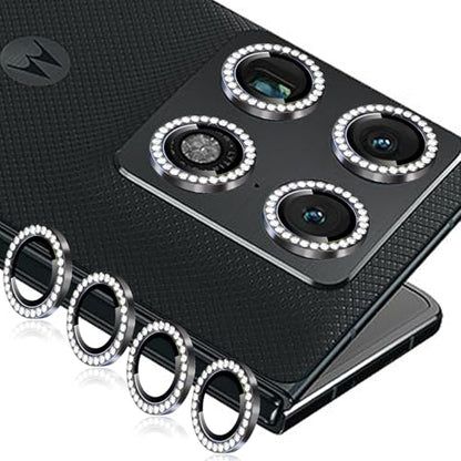 Zeking (2 Set) Bling Camera Lens Protector Compatible with Motorola Razr Fold 5G, Glitter Bling Sparkly 9H Tempered Glass Protector Metal Individual Ring (Bling-Black) - color: BlingBlack