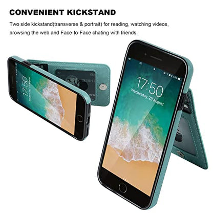 KIHUWEY for iPhone SE/8/7 Wallet Case Card Holder Kickstand, Green - color: Green