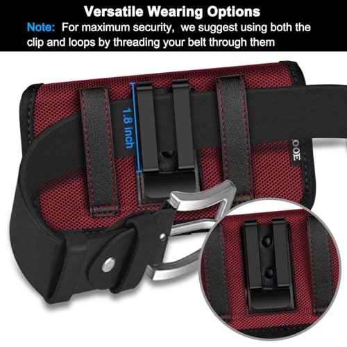 ykooe Rugged Nylon Holster Compatible with iPhone 17 16 15 14 13 12 & Pro Models, Galaxy S25, S24, S23, S22,S21 Cell Phone Belt Holder for Men, Red - L - color: Red, size: L