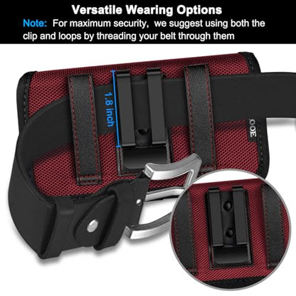ykooe Rugged Nylon Holster Compatible with iPhone 17 16 15 14 13 12 & Pro Models, Galaxy S25, S24, S23, S22,S21 Cell Phone Belt Holder for Men, Red - L - color: Red, size: L