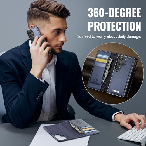 for Samsung Galaxy S25 Ultra 2in1 Detachable Wallet Case, Deepblue | Compatible with Magsafe, Magnetic, RFID Blocking Card Holder, Shockproof, Kickstand, Wireless Charging, PU Leather Flip Cover - color: Deep Blue, size: Galaxy S25 Ultra - 6.9"