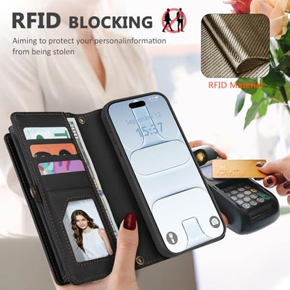 for iPhone 17 Air Wallet Case, Detachable Magnetic Phone Case,Faux Leather Strap Wallet,with RFID Blocking，Zipper Card Holder，Shoulder Straps (Black) - color: Black, size: iPhone 17 Air