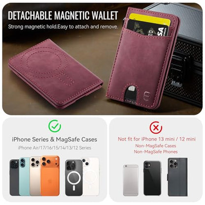 Strapurs Strong Magnetic Wallet Card Holder for MagSafe Phones and Cases, Slim PU Leather Detachable Phone Wallet with 6 Card Slots RFID Blocking for iPhone 17/16/15/14/13/12/Pro/Max/Plus – Burgundy - color: Burgundy