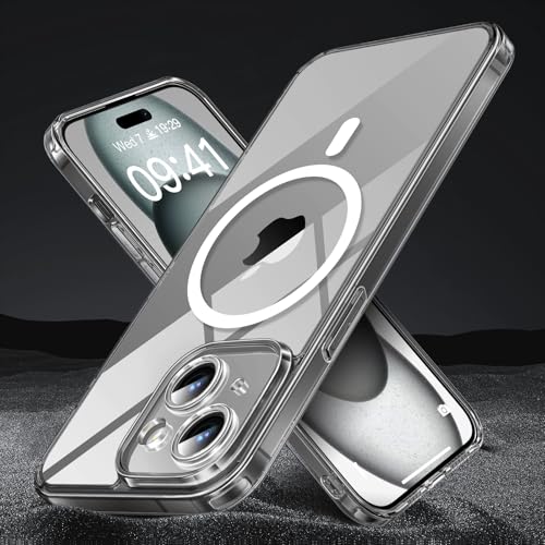 Magnetic Clear Case Compatible with iPhone 15 6.1‘’, Non-Yellowing Drop Protection Cover Cases - color: Clear, size: iPhone 15