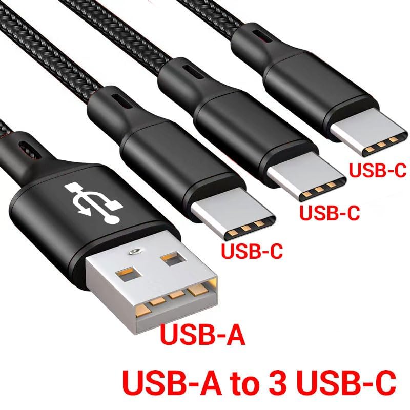 Awnuwuy Multi 3 in 1 USB C Cable 10FT 2Pack,Charge 3 Phones Simultaneously - color: Black 3USB-C, size: 10FT