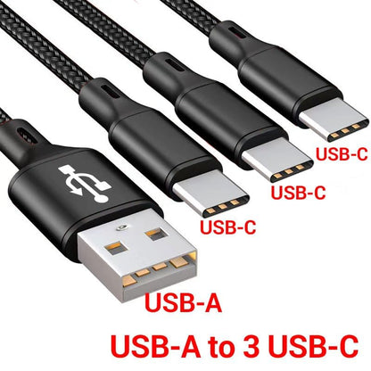 Awnuwuy Multi 3 in 1 USB C Cable 10FT 2Pack,Charge 3 Phones Simultaneously - color: Black 3USB-C, size: 10FT
