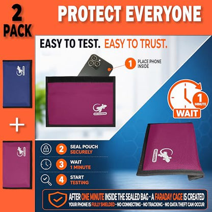Faraday Bag Anti-Tracking GPS RFID Car Key Signal Blocker Wallet Shielding Pouch Protective Case for Cell Phone Car Key FOB, Data Privacy, Electronic Device Security (2 PACK - BLUE AND PINK) - color: 2 PACK - BLUE AND PINK