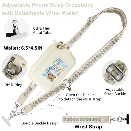 Clip and Go Strap for Phone with Wallet Crossbody Lanyard (White Green) - color: White Green