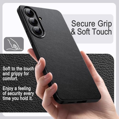 JETech Vegan Leather Case for Samsung Galaxy S26, Black | Compatible with MagSafe, Anti-Slip Grip Phone Cover, Metal Button, Soft Microfiber Lining - color: Black, size: Galaxy S26
