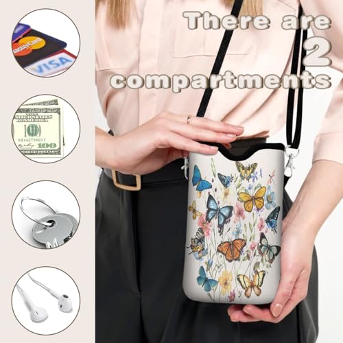 Universal Phone Sleeve Pouch with Crossbody Strap 7.6 X 4.3 Inches Shockproof Water Resistant Mobile Protection Bag-Butterfly Wildflower Neoprene Phone Pouch Bag - color: Butterfly Wildflower-Phone Pouch