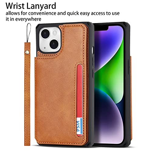 Cavor for iPhone 14 Wallet Case with Card Holder for Women, Light Brown - color: B-Light brown