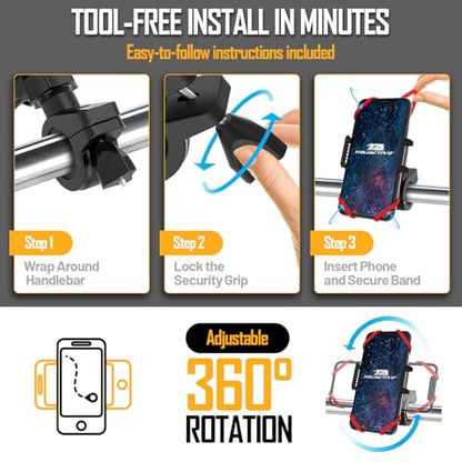 TruActive Premium Bike Phone Mount Holder for Kids and Teens | Universal Cell Phone Mount for 4"-7" Phones | Includes 6 Reusable Color Bands | Tool-Free Handlebar Mount Install for Boys & Girls Bikes - style: Bike Phone Mount 2