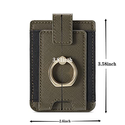 2Pcs RFID Leather Card Holder for Phone, Stick-On Wallet with Ring | Phone Wallet Stick On Back Of Phone Case. Adhesive For iPhone Wallet Holds Credit Cards/ID/Pockets. Viewing Freely Ring Stand - color: Green+WinRed