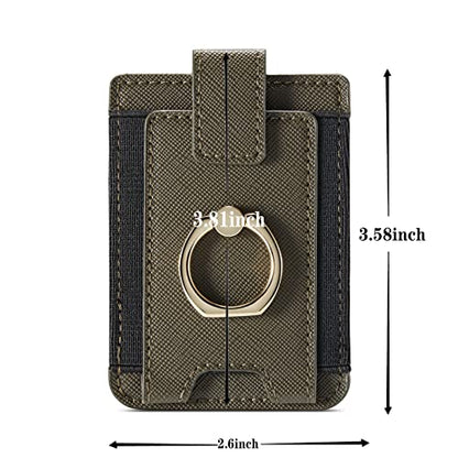 2Pcs RFID Leather Card Holder for Phone, Stick-On Wallet with Ring | Phone Wallet Stick On Back Of Phone Case. Adhesive For iPhone Wallet Holds Credit Cards/ID/Pockets. Viewing Freely Ring Stand - color: Green+WinRed