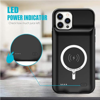 Battery Case for iPhone 12 Pro Max, 12000mAh High Capacity Rechargeable Smart Portable Charger Case Extended Battery Pack with iPhone 12 Pro Max (6.7 inch) Wireless Charging Case Support Carplay-Black - size: iPhone 12 Pro Max