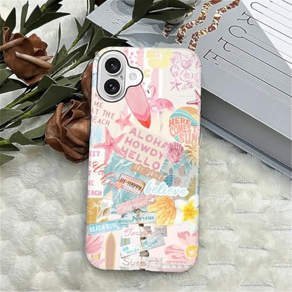 Case Compatible with iPhone 16, Cute Dual Layer Hybrid Phone Cover, Military Grade Drop Protection, Aesthetic Shockproof Phone Case for Women Girls, Pastel Pink Summer Collage - color: Pastel Pink Summer Collage, size: Iphone 16