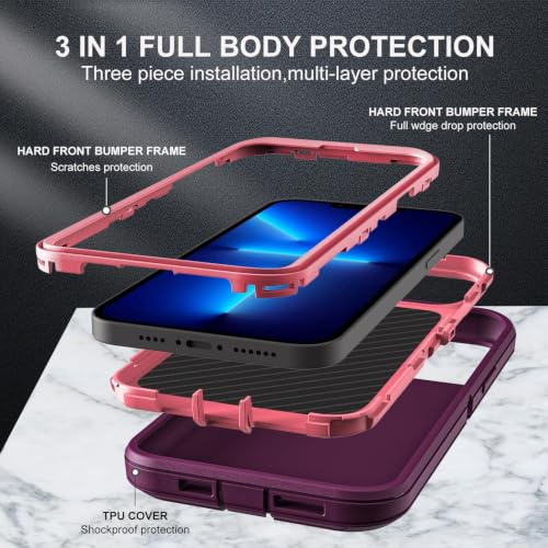 YKHJKLEC for iPhone 13 Pro Max Case, Compatible with Magsafe, Military Grade 3 in 1 Heavy Duty Shockproof/Drop Proof/Dust Proof Case (New-Purple/Pink) - color: New 2-Purple/Pink