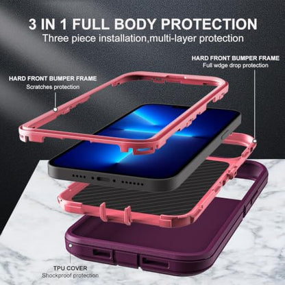 YKHJKLEC for iPhone 13 Pro Max Case, Compatible with Magsafe, Military Grade 3 in 1 Heavy Duty Shockproof/Drop Proof/Dust Proof Case (New-Purple/Pink) - color: New 2-Purple/Pink