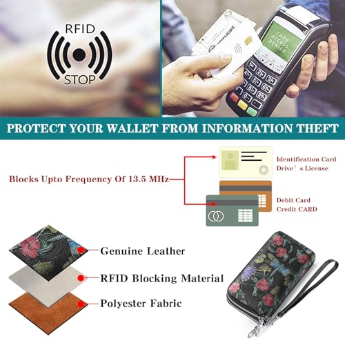 GOIACII Women's Wallet RFID Blocking Leather Wristlet - color: B02 Butterflies Dragonflies