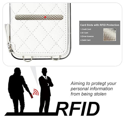 Bocasal Crossbody Wallet Case Card Holder for iPhone 15 Pro, White | RFID Blocking PU Leather Zipper Handbag Purse, Kickstand Flip Folio Case with Card Slots Holder Wrist Strap Lanyard 6.1 Inch - color: White