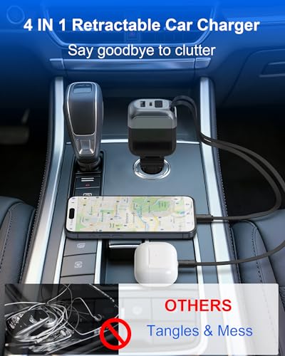 87W Retractable Car Charger, Cigarette Lighter USB Charger for iPhone 17
