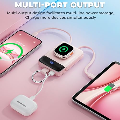 5000mAh Portable Charger w/Display,20W Power Bank&iWatch Charger - color: Pink, size: 5000mAh